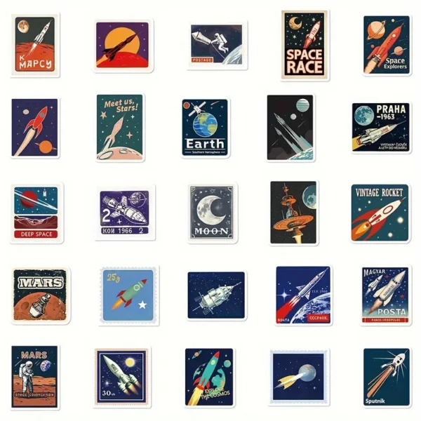 50 piezas de Stickers relacionados con el espacio, el universo, planetas y astronautasEstilo Vintage para decorar cualquier cosa