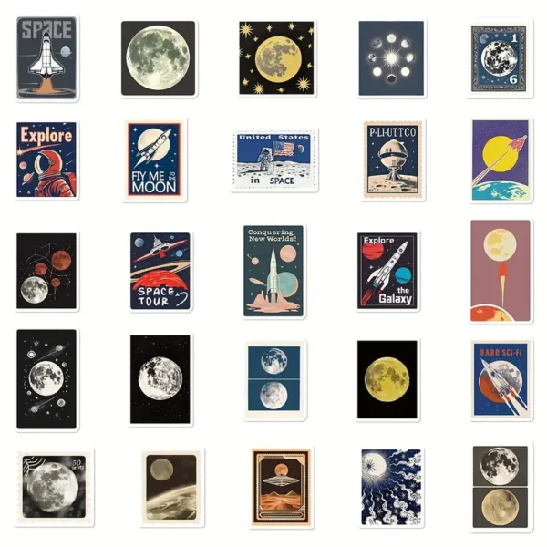 50 piezas de Stickers relacionados con el espacio, el universo, planetas y astronautasEstilo Vintage para decorar cualquier cosa
