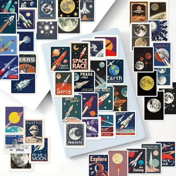 50 piezas de Stickers relacionados con el espacio, el universo, planetas y astronautasEstilo Vintage para decorar cualquier cosa