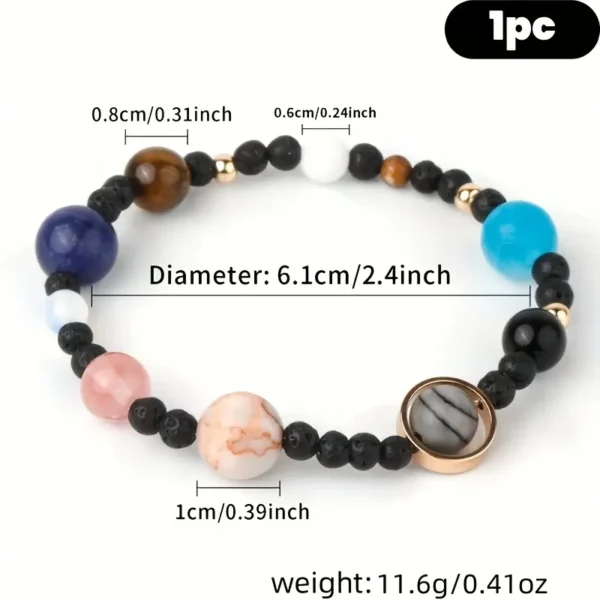 Pulsera de piedras que representan a cada uno de los planetas del sistema solar, desde Mercurio hasta Urano