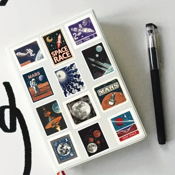 50 piezas de Stickers relacionados con el espacio, el universo, planetas y astronautasEstilo Vintage para decorar cualquier cosa