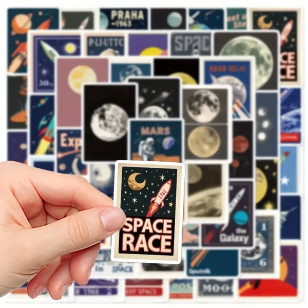 50 piezas de Stickers relacionados con el espacio, el universo, planetas y astronautasEstilo Vintage para decorar cualquier cosa