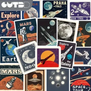 50 piezas de Stickers relacionados con el espacio, el universo, planetas y astronautasEstilo Vintage para decorar cualquier cosa
