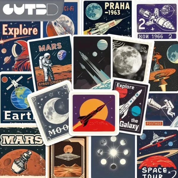50 piezas de Stickers relacionados con el espacio, el universo, planetas y astronautasEstilo Vintage para decorar cualquier cosa