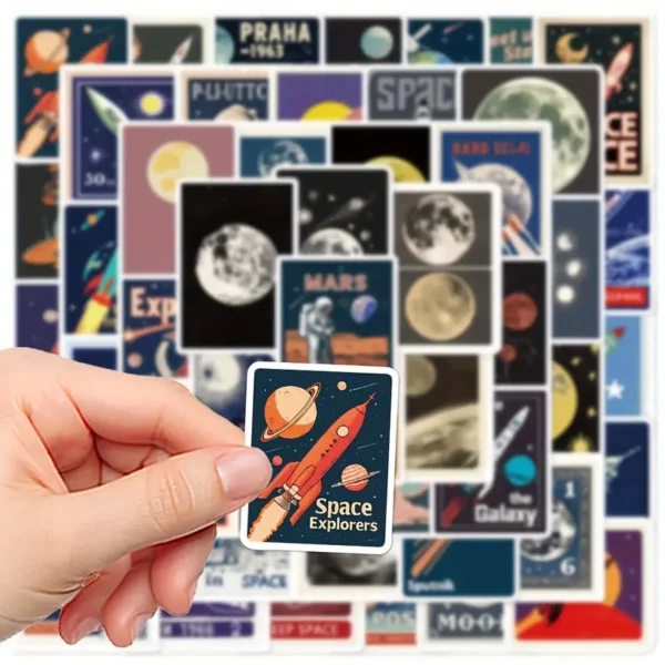 50 piezas de Stickers relacionados con el espacio, el universo, planetas y astronautasEstilo Vintage para decorar cualquier cosa